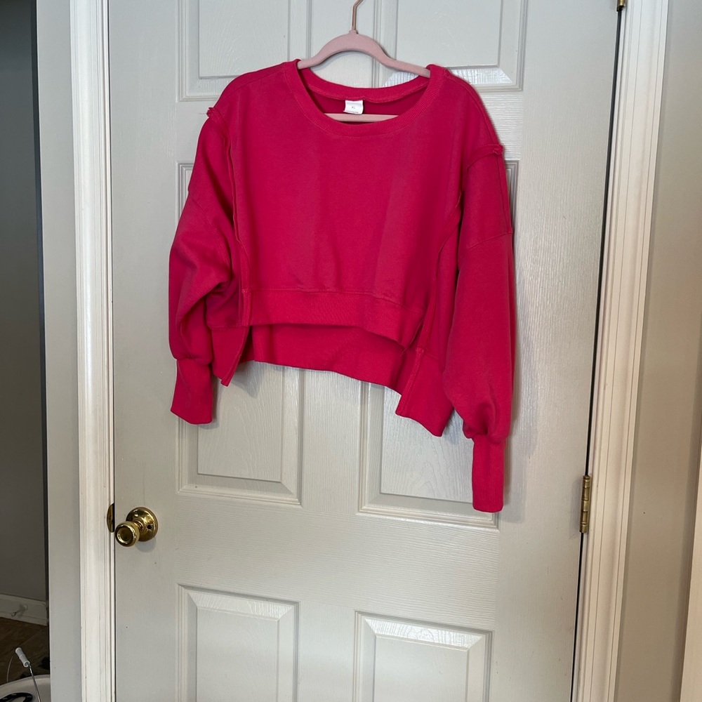 Women's Bight Pink Crop Top High Low Oversized Sweatshirt XL - Picture 5 of 7